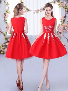 Knee Length Red Damas Dress Satin and Tulle Sleeveless Appliques