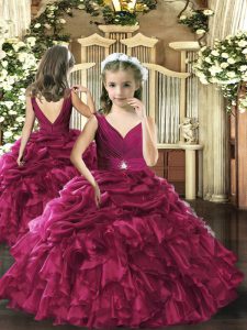 V-neck Sleeveless Organza Pageant Dresses Beading and Ruffles and Pick Ups Backless