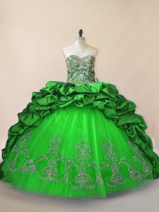Green Ball Gowns Taffeta and Tulle Sweetheart Sleeveless Beading and Pick Ups Lace Up Sweet 16 Quinceanera Dress Brush Train