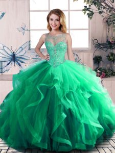 Stunning Green Sleeveless Beading and Ruffles Floor Length Sweet 16 Quinceanera Dress