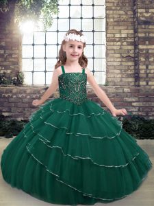 Sleeveless Lace Up Floor Length Beading Child Pageant Dress