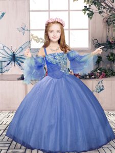 Straps Sleeveless Tulle Little Girl Pageant Gowns Beading Lace Up
