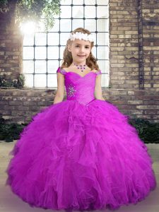 Sleeveless Beading and Ruffles Lace Up Little Girls Pageant Dress Wholesale