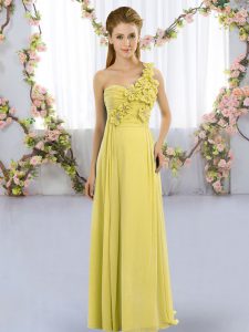 One Shoulder Sleeveless Chiffon Dama Dress for Quinceanera Hand Made Flower Lace Up