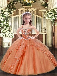 Peach Straps Lace Up Beading Child Pageant Dress Sleeveless
