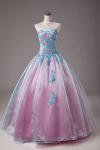Elegant Light Blue Sleeveless Organza Lace Up 15 Quinceanera Dress for Sweet 16 and Quinceanera