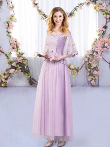 Lavender Empire Lace and Belt Dama Dress Side Zipper Tulle Half Sleeves Floor Length