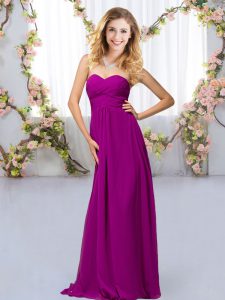 Noble Purple Chiffon Criss Cross Dama Dress Sleeveless Floor Length Beading