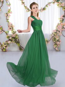 Dark Green Sleeveless Ruching Floor Length Quinceanera Dama Dress