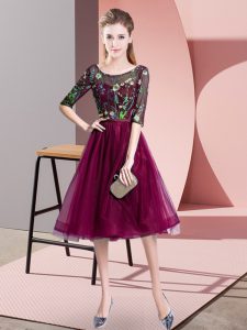 Luxurious Half Sleeves Embroidery Lace Up Dama Dress