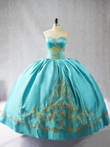 Aqua Blue Sweetheart Neckline Embroidery Quinceanera Dress Sleeveless Lace Up