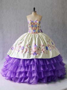 Lavender Sleeveless Organza Lace Up Quinceanera Gown for Sweet 16 and Quinceanera
