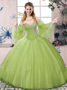 Tulle Long Sleeves Floor Length Ball Gown Prom Dress and Beading