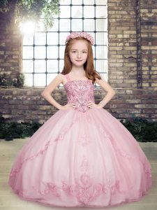 Beauteous Beading Kids Pageant Dress Lilac Lace Up Sleeveless Floor Length