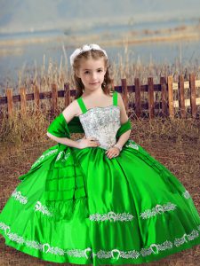 Green Sleeveless Satin Lace Up Winning Pageant Gowns for Wedding Party
