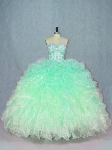Beading and Ruffles Quinceanera Dresses Green Lace Up Sleeveless Floor Length