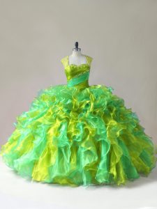 Multi-color Ball Gowns Straps Sleeveless Organza Floor Length Zipper Beading and Ruffles Vestidos de Quinceanera
