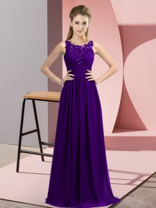 Elegant Empire Damas Dress Purple Scoop Chiffon Sleeveless Floor Length Zipper