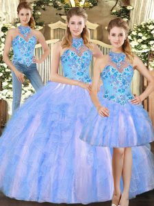 Multi-color Lace Up Sweet 16 Dress Embroidery Sleeveless Floor Length