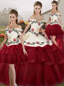 Wine Red 15 Quinceanera Dress Off The Shoulder Sleeveless Brush Train Lace Up