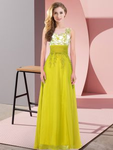 Popular Olive Green Backless Vestidos de Damas Appliques Sleeveless Floor Length