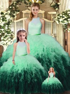 High-neck Sleeveless Backless 15 Quinceanera Dress Multi-color Tulle