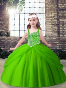 Custom Designed Floor Length Little Girl Pageant Dress Tulle Sleeveless Beading