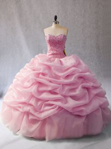 Beauteous Pink Sweetheart Neckline Beading and Pick Ups Quince Ball Gowns Sleeveless Lace Up