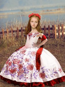 White Sleeveless Embroidery Floor Length Little Girl Pageant Dress