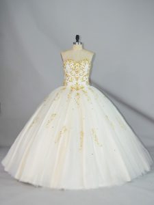 Modern Halter Top Sleeveless Lace Up Quinceanera Dress Champagne Tulle