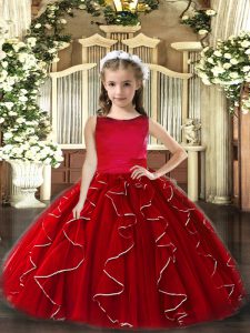 Sleeveless Lace Up Floor Length Ruffles Little Girls Pageant Gowns