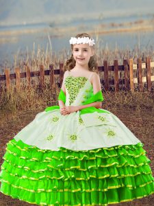 Straps Lace Up Beading and Embroidery and Ruffled Layers Kids Pageant Dress Sleeveless