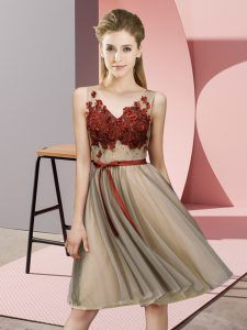 Colorful Sleeveless Lace Up Knee Length Appliques Quinceanera Court Dresses