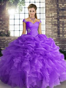 Sleeveless Beading and Ruffles and Pick Ups Lace Up 15th Birthday Dress