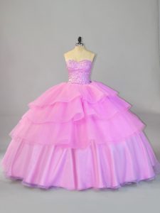 High Quality Lilac Lace Up Sweetheart Ruffled Layers Quinceanera Dresses Organza Sleeveless