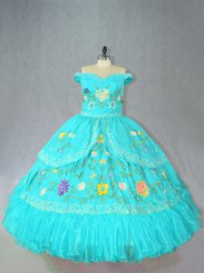 Satin Sleeveless Floor Length Sweet 16 Dress and Embroidery