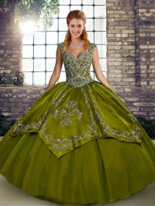 Pretty Olive Green Sleeveless Beading and Embroidery Floor Length Quinceanera Dress