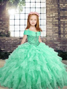 Apple Green Sleeveless Beading and Ruffles Floor Length Little Girls Pageant Dress Wholesale