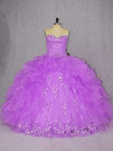 Fantastic Sweetheart Sleeveless Organza Quinceanera Dresses Appliques and Ruffles Lace Up
