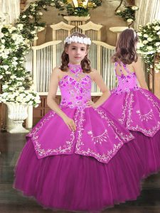 Perfect Embroidery Little Girl Pageant Dress Lilac Lace Up Sleeveless Floor Length