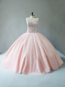Sweetheart Sleeveless Tulle Sweet 16 Dresses Beading Lace Up