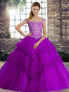 Hot Sale Sleeveless Brush Train Lace Up Beading and Lace 15 Quinceanera Dress