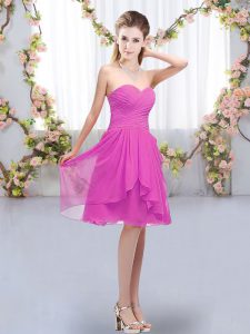Fuchsia Empire Ruffles and Ruching Quinceanera Dama Dress Lace Up Chiffon Sleeveless Knee Length