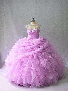 Clearance Brush Train Ball Gowns Vestidos de Quinceanera Lilac Scoop Organza Sleeveless Lace Up