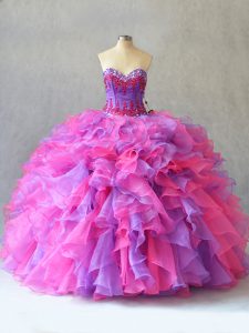 Suitable Multi-color Organza Lace Up Quinceanera Gowns Sleeveless Beading and Ruffles
