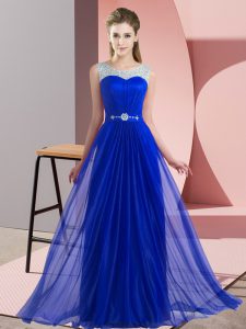 Shining Royal Blue Scoop Lace Up Beading Quinceanera Dama Dress Sleeveless