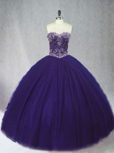 Purple Sleeveless Beading Floor Length Vestidos de Quinceanera