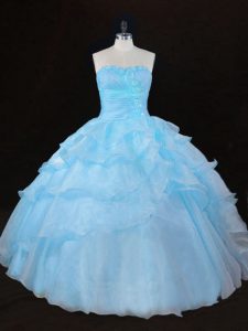 Aqua Blue Sleeveless Organza Lace Up Sweet 16 Quinceanera Dress for Sweet 16 and Quinceanera