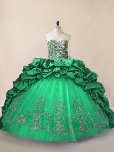 Noble Green Quinceanera Gown Sweetheart Sleeveless Brush Train Lace Up