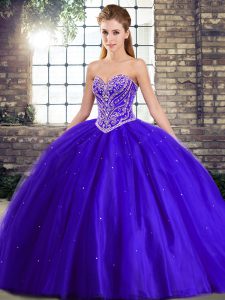 Tulle Sleeveless 15th Birthday Dress Brush Train and Beading